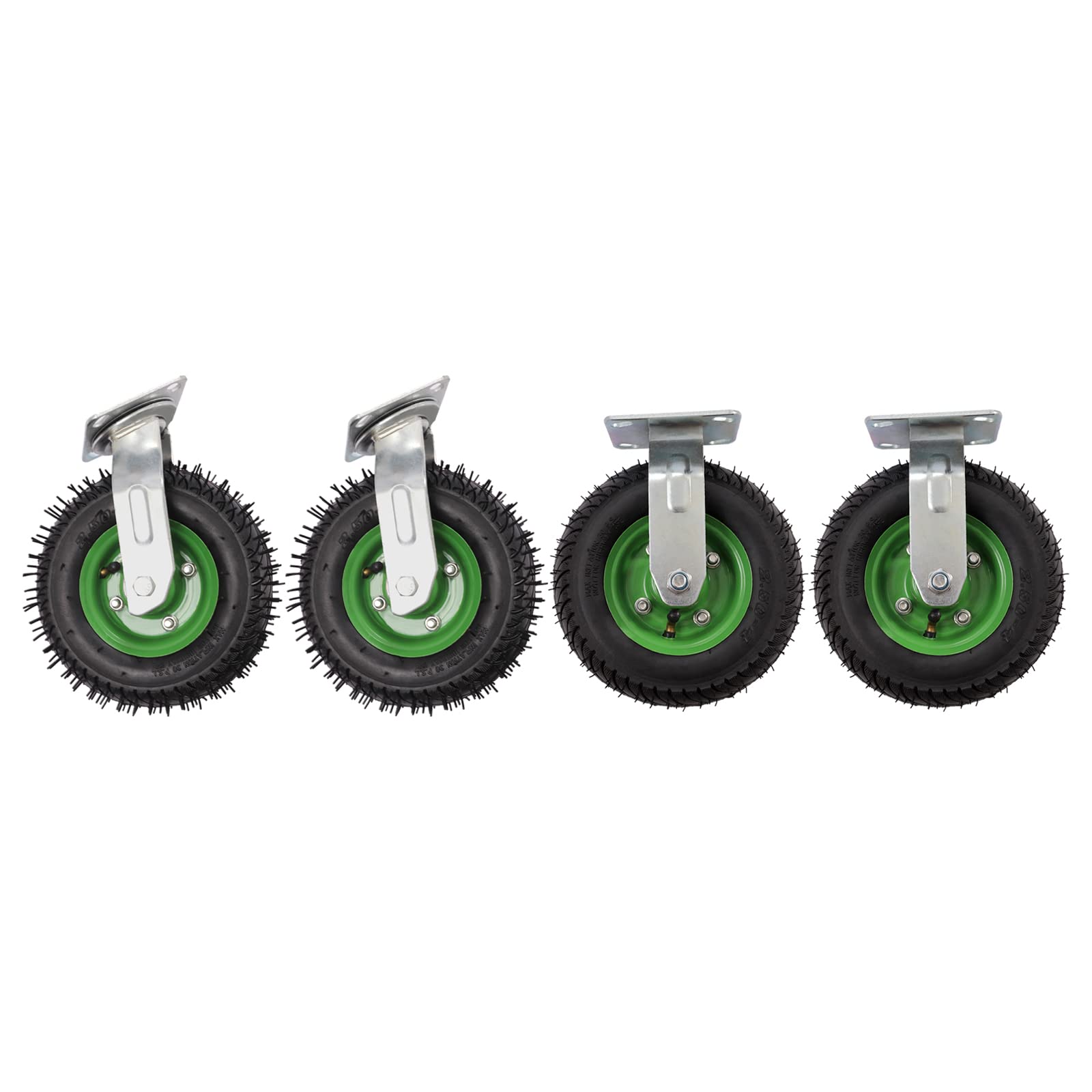 4 Stück Schwerlastrollen 203mm, 2 Lenkrollen + 2 Bockrollen, luftgefüllte Gummiräder, 400kg Tragfähigkeit, 360° drehbar, ideal für Möbel, Anhänger & Werkstatt