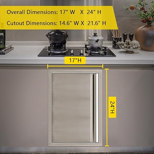 Miniatura 3 de Puerta de acceso para barbacoa de 24 pulgadas de ancho x 24 pulgadas de alto, puerta de parrilla doble puerta de acero inoxidable cepillado, puertas