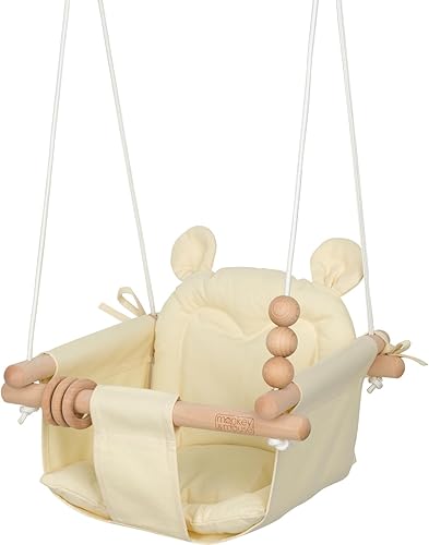 Monkey & Mouse Baby Swing - Silla colgante portátil para interiores y exteriores, color amarillo pálido, para bebés y niños pequeños de hasta 4