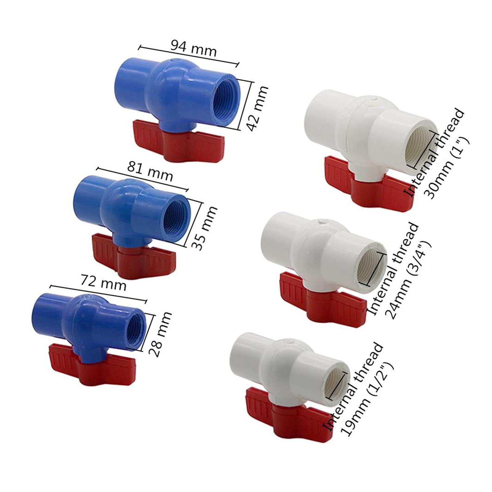 Utility Hose Butt Hose Connector Adapter 2 Pcs 1/2" 3/4" 1" Female Thread Pvc Ball Valve Garden Irrigation Aquarium Water Pipe Water Stop Connector/Blue/1.5 Inch