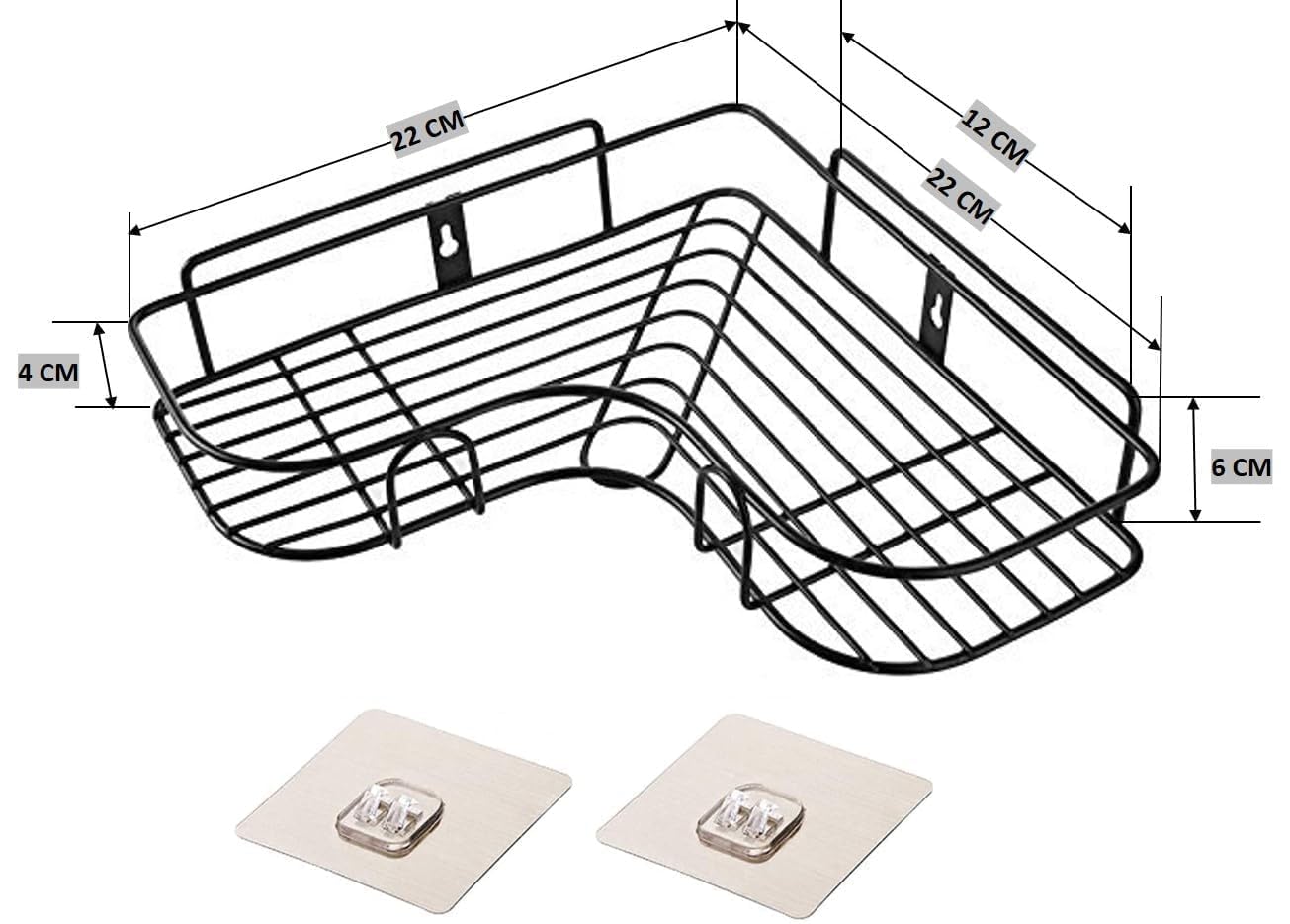 AJS ENTERPRISE Metal Self-Adhesive Corner Shelf β Wall Mounted Storage Organizer for Bathroom & Kitchen | No Drilling Shelf Adhesive Rack for Bathroom Accessories (Pack of 1) 2