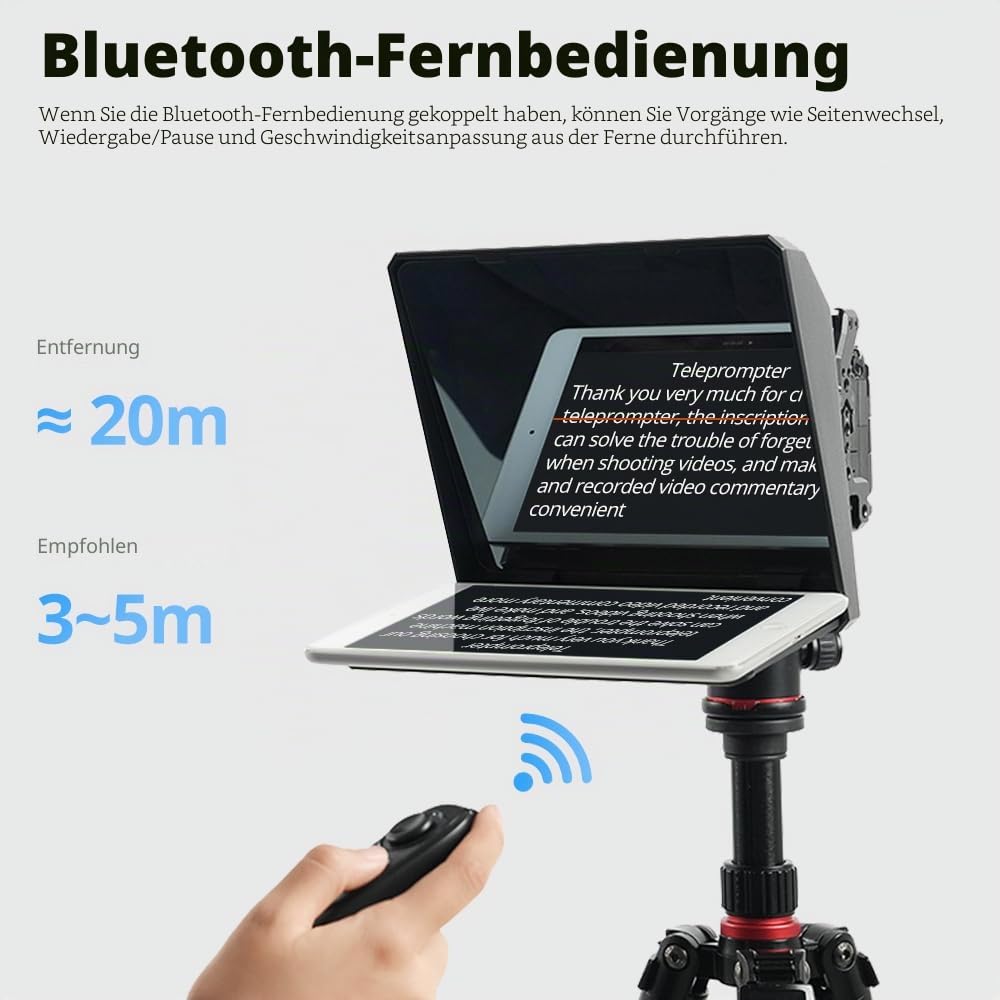 Ambitful T1 Pro Teleprompter für Handy mit Desktop-Stativ, schnell einzurichten, tragbares Teleprompter-Set mit Fernbedienung, unterstützt Smartphone/DSLR/Mini-Tablet (unter 8,3 Zoll), für YouTube