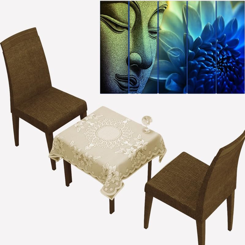 Beautiful Square 2 Seater Floral Center Table Cover - (40x40 inch) (Small) Light Cream-image-4