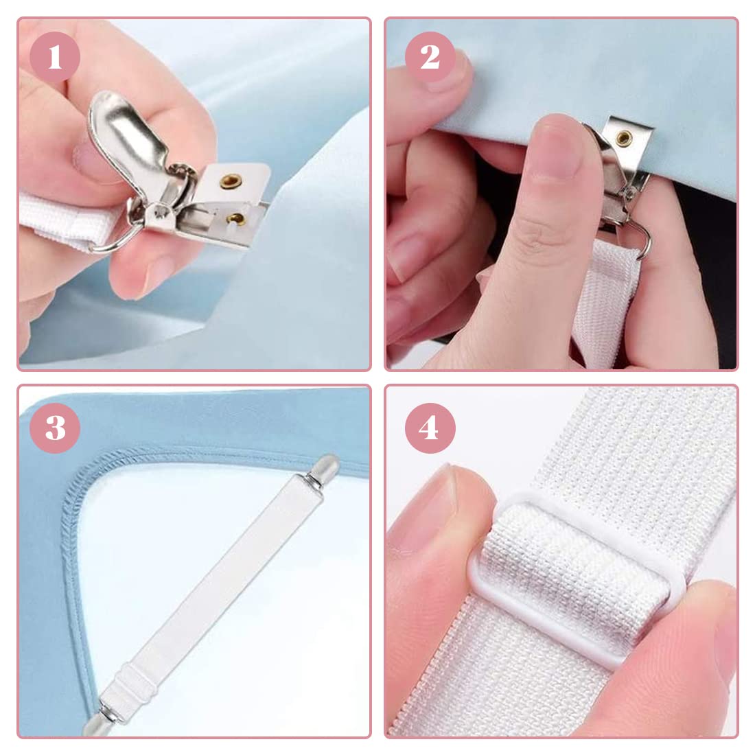4 Stück Bettlakenspanner - Elastische Spanngurte Mit Clip Für Matratze & Sofa