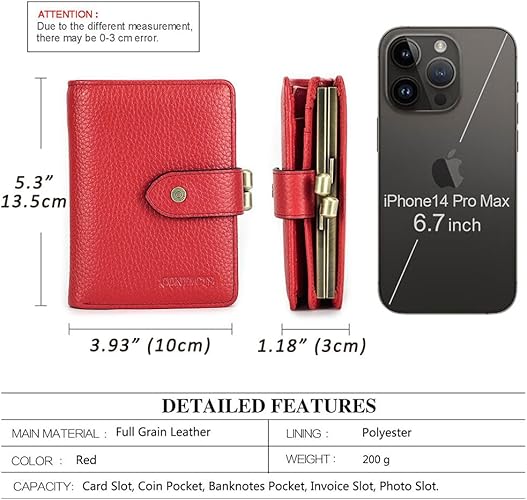 Amazon.com: CZWIMVRD Full Grain Leather Kiss Lock Wallet for