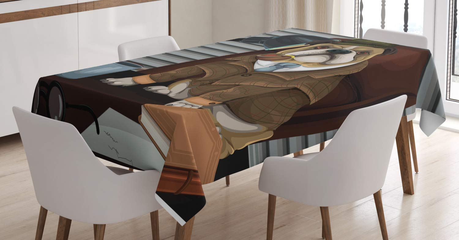 ABAKUHAUS Bulldog Inglese Tovaglia, Stampa della Zampa Motif, Rettangolare per Sala da Pranzo e Cucina, 140 cm x 200 cm, Rosso Nero Bianco