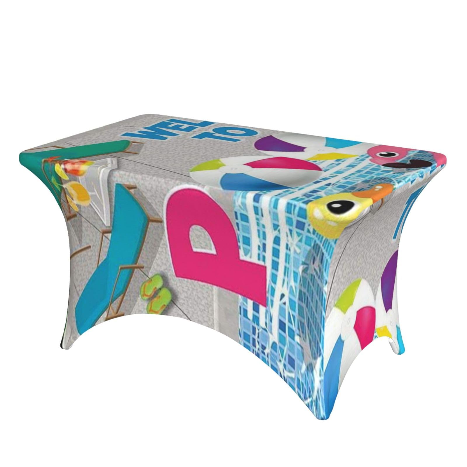 Dcehgew Flamingo And Swimming Pool 4Ft Spandex Rectangular Table Cloth, Printed Fitted Elastic Tablecloths Washable Table Cover For Event, Wedding, Banquet & Party