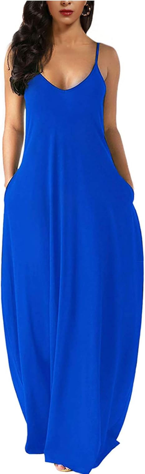 Wolddress Womens 2023 Casual Sleeveless Sundress Plus Size Loose Plain Long Summer Beach Maxi Dress with Pockets S-5X