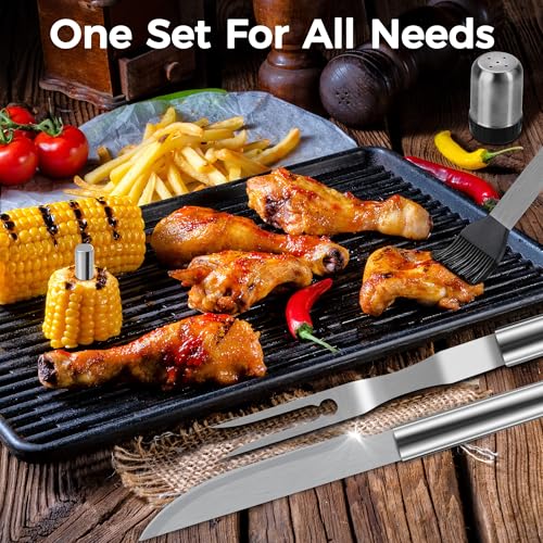 KITWLEMEN Ultimate Camping Bundle: 32P BBQ Tool Set with Aluminum Storage Case & 40000mAh Auto-Oscillating Battery Fan with Light, Got You Covered for A Perfect Camping Adventure