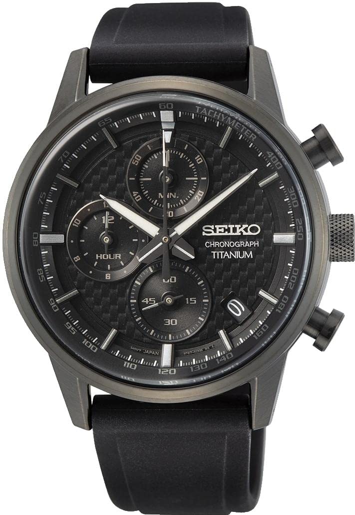 Seiko Men's Black 100 Meters Waterproof Quartz Silicone Strap 41.6Mm Watch Dial Ssb393