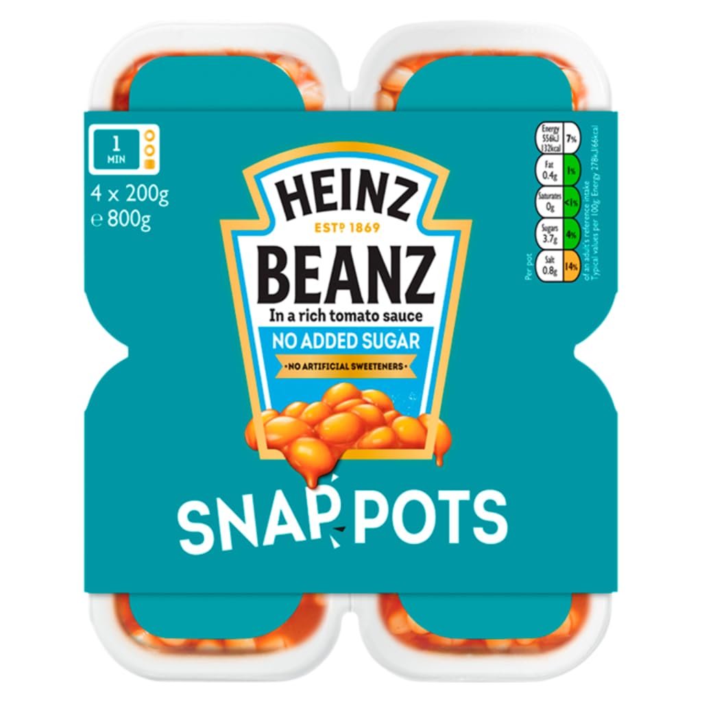 Heinz No Added Sugar Baked Beans Snap Pots 4 x 200g