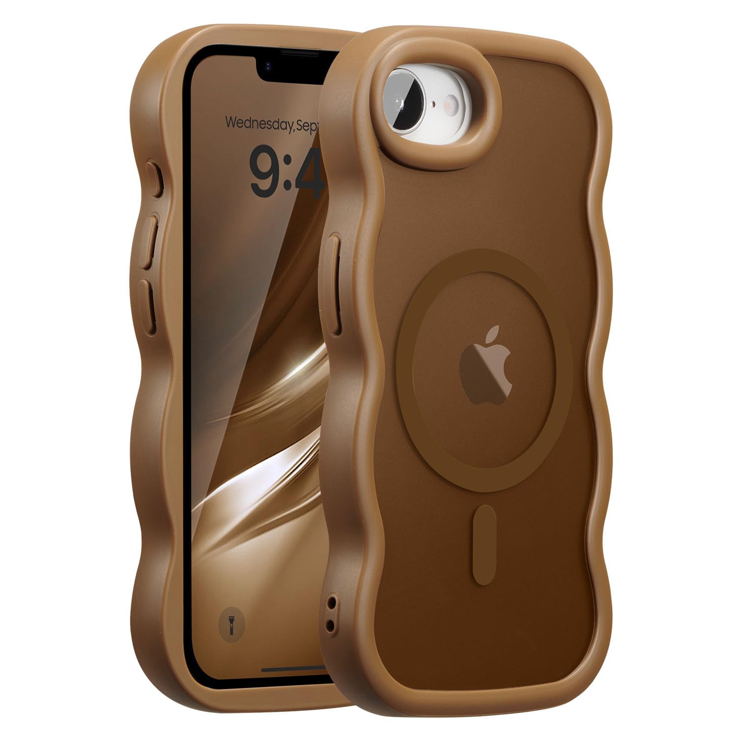 UEEBAI 対応 iPhone 17e/iPhone 16e 用の ケース 透明 TPU ウェーブデザイン スマホケース クリア 可愛い 人気 おしゃれ ケース MagSafe対応 薄型 軽量 耐衝撃 波型 バンパー スマホケース - ゴールド