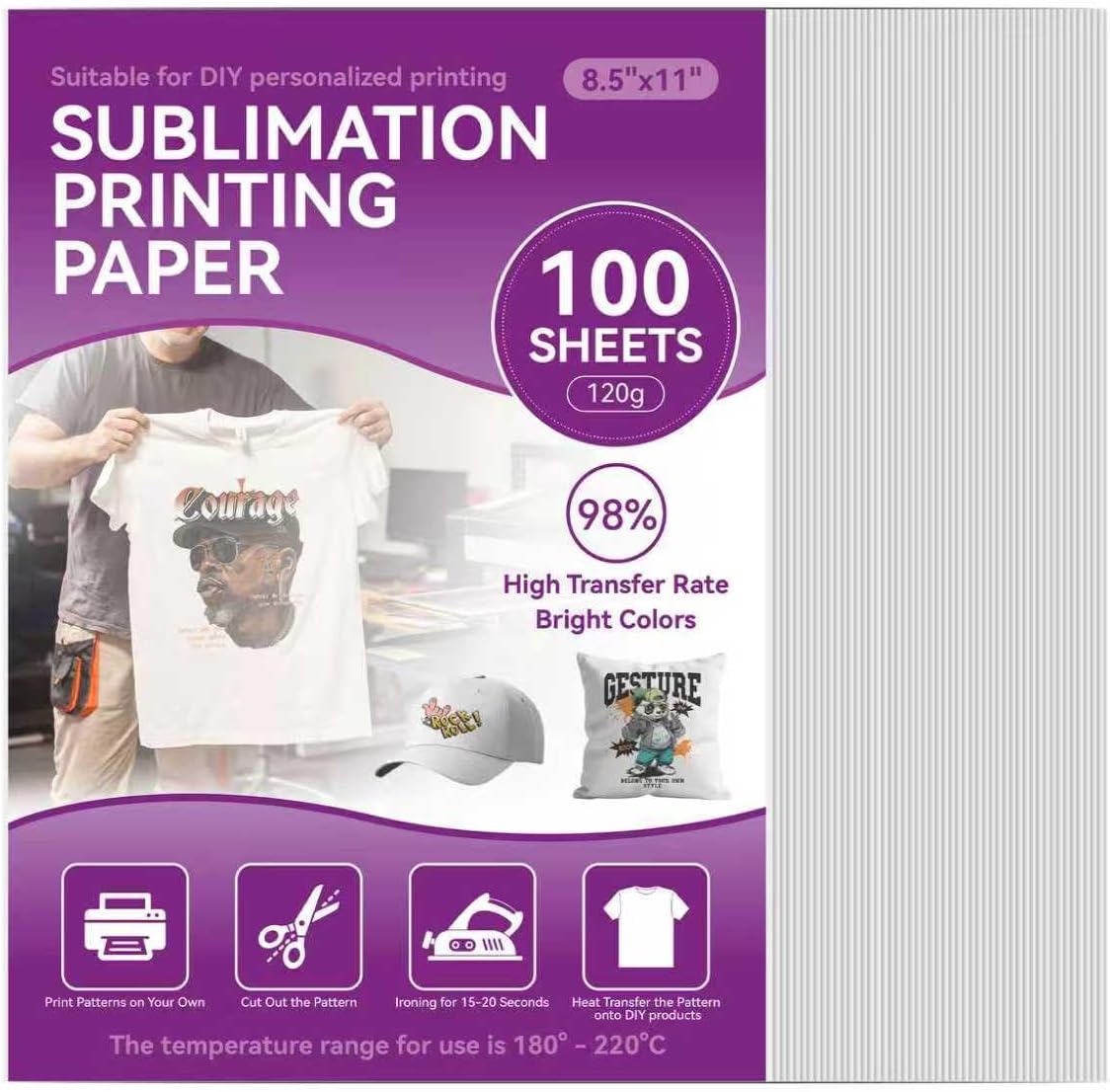 MARS Sublimation Transfer Paper 100 sheets, 8.3×11.7 inches. For use only with sublimation ink and sublimation printers; compatible with various materials.
