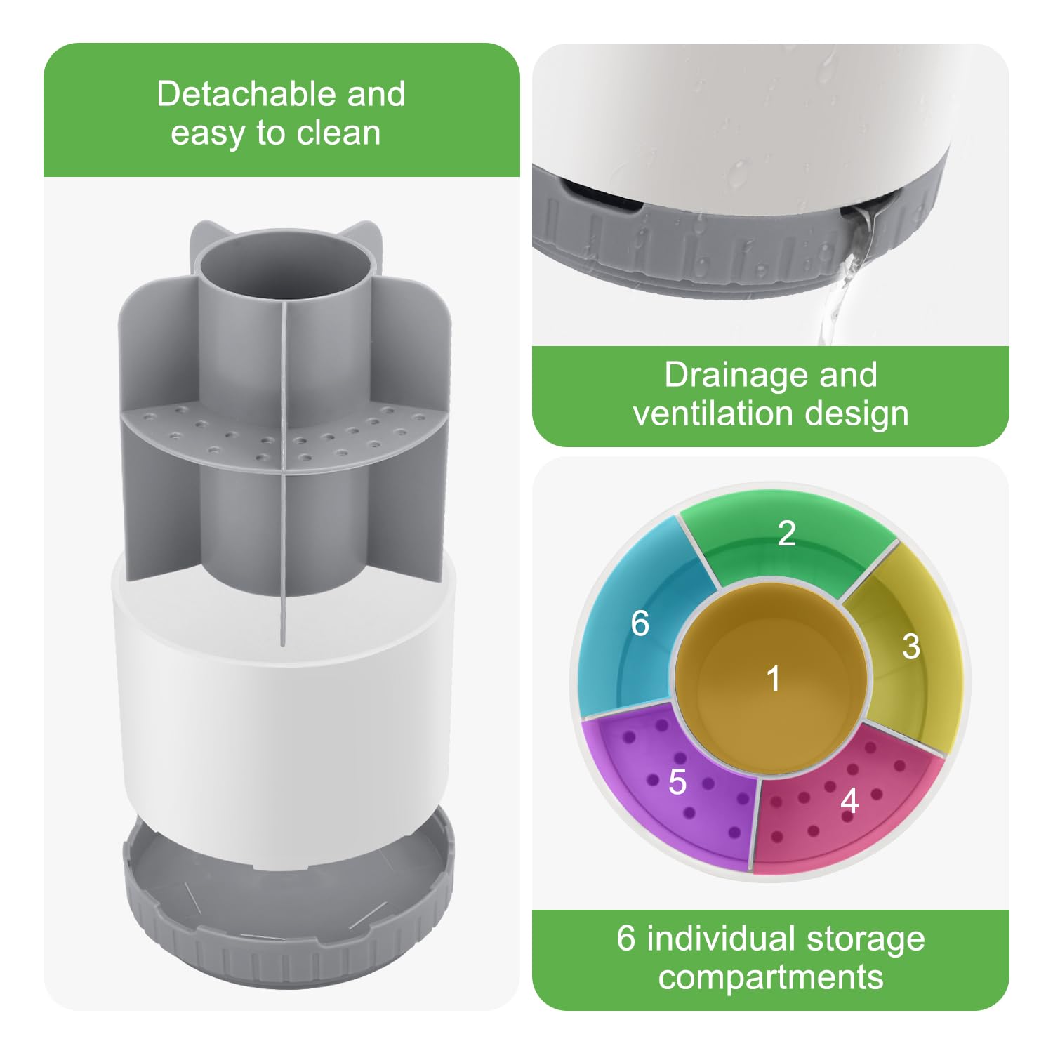 GFWARE Soportes para cepillos de dientes para baños, giratorio 360°, soporte para cepillo de dientes eléctrico y pasta de dientes, organizador de cepillos de dientes desmontable con 6 ranuras,