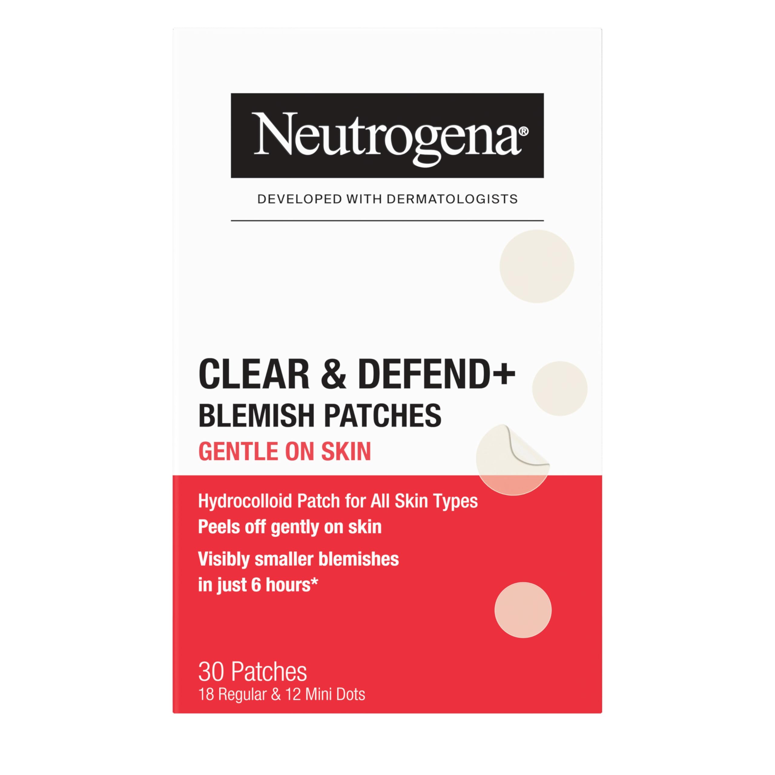 Neutrogena Clear & Defend+ Blemish Patches for Sensitive Skin, 30 Patches, Suitable for All Skin Types, Dermatologist Tested
