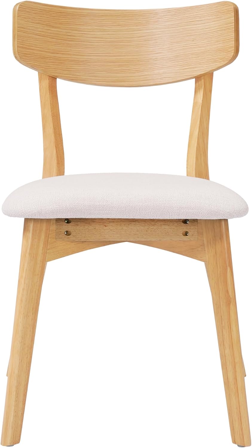 Christopher Knight Home Ladit Wooden Dining Chairs Set of 2 Upholstered, Mid-Century Dining Room Chair Rubber Wood, 2 Accent Chairs for Living Room Kitchen Ergonomic Designed, Light Beige + Natural