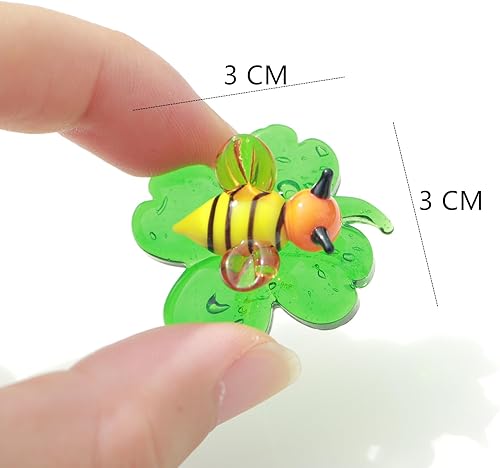 Miniatura 2 de Figura pequeña de cristal de insectos, trébol de cristal estatua soplada a mano, adorno de habitación, figuras coleccionables de vidrio colorido,