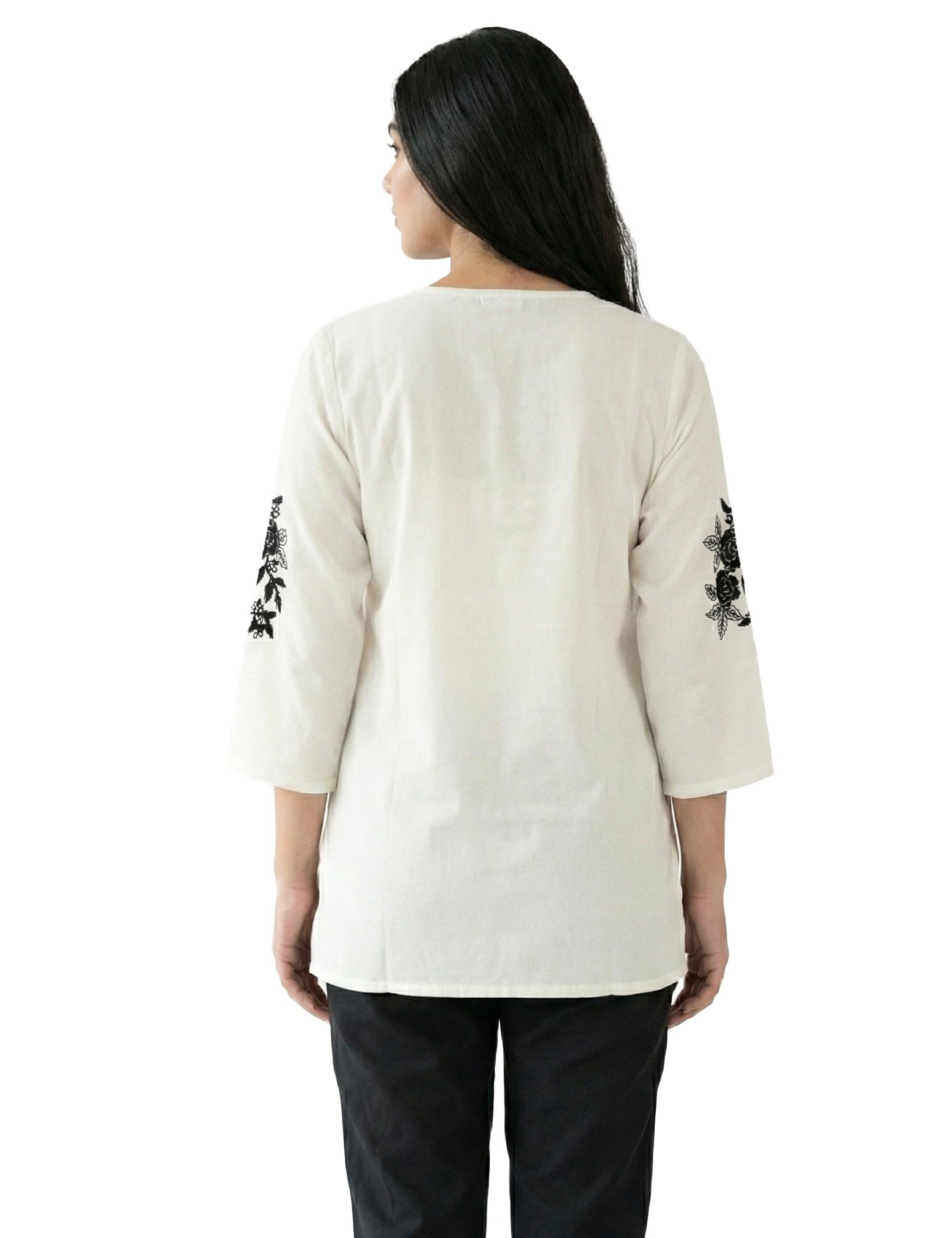 Ladyline Top a tunica da donna con ricamo boho, in rayon di alta qualità, con maniche a 3/4, lunghezza ai fianchi, copricostume da spiaggia