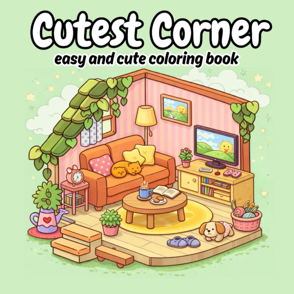 Cutest Corner: Coloring Book for Adults and Teens, Super Cute Designs of Cozy, Beautiful Spaces for Relaxation