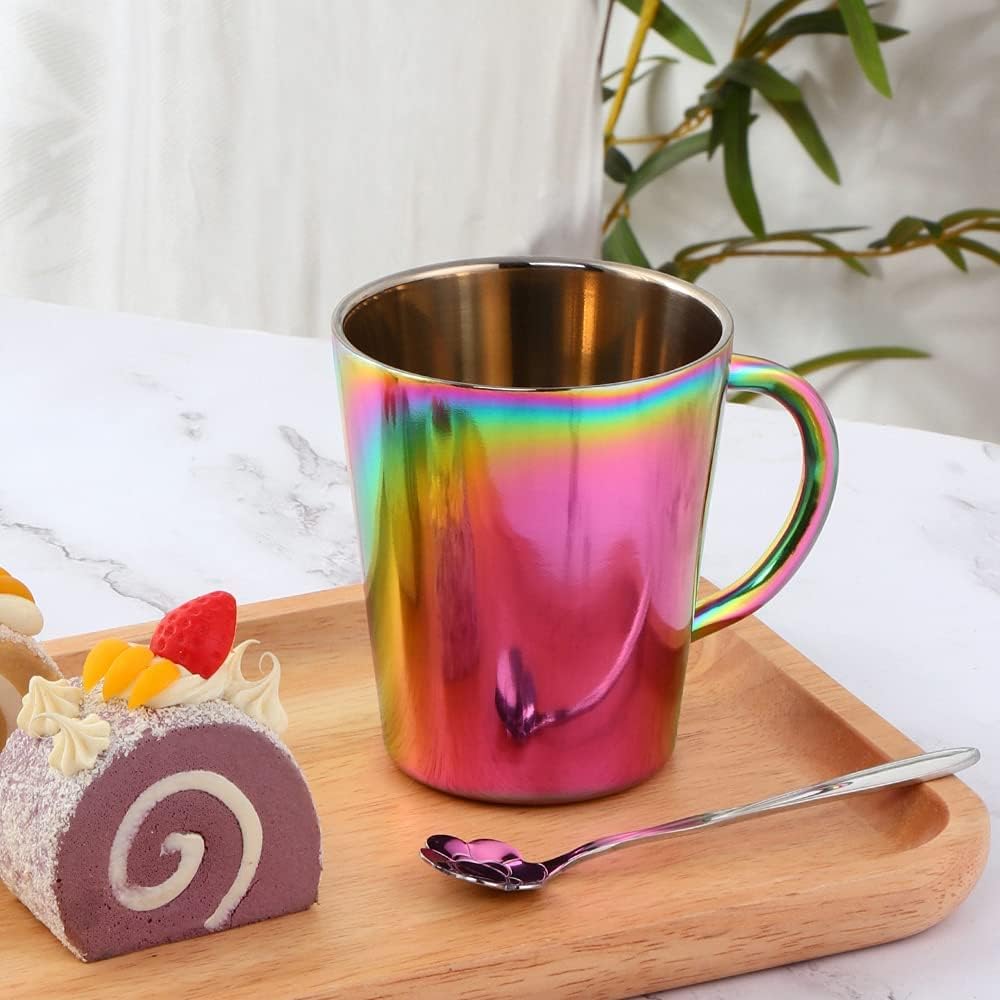 Teller- und Schalen-Sets, Edelstahl-Geschirr, Schalen, Tassen, Küchengeschirr-Set, Service für 4 (Regenbogen, 23 cm Teller/5,1 Zoll Schüssel/Tassen)