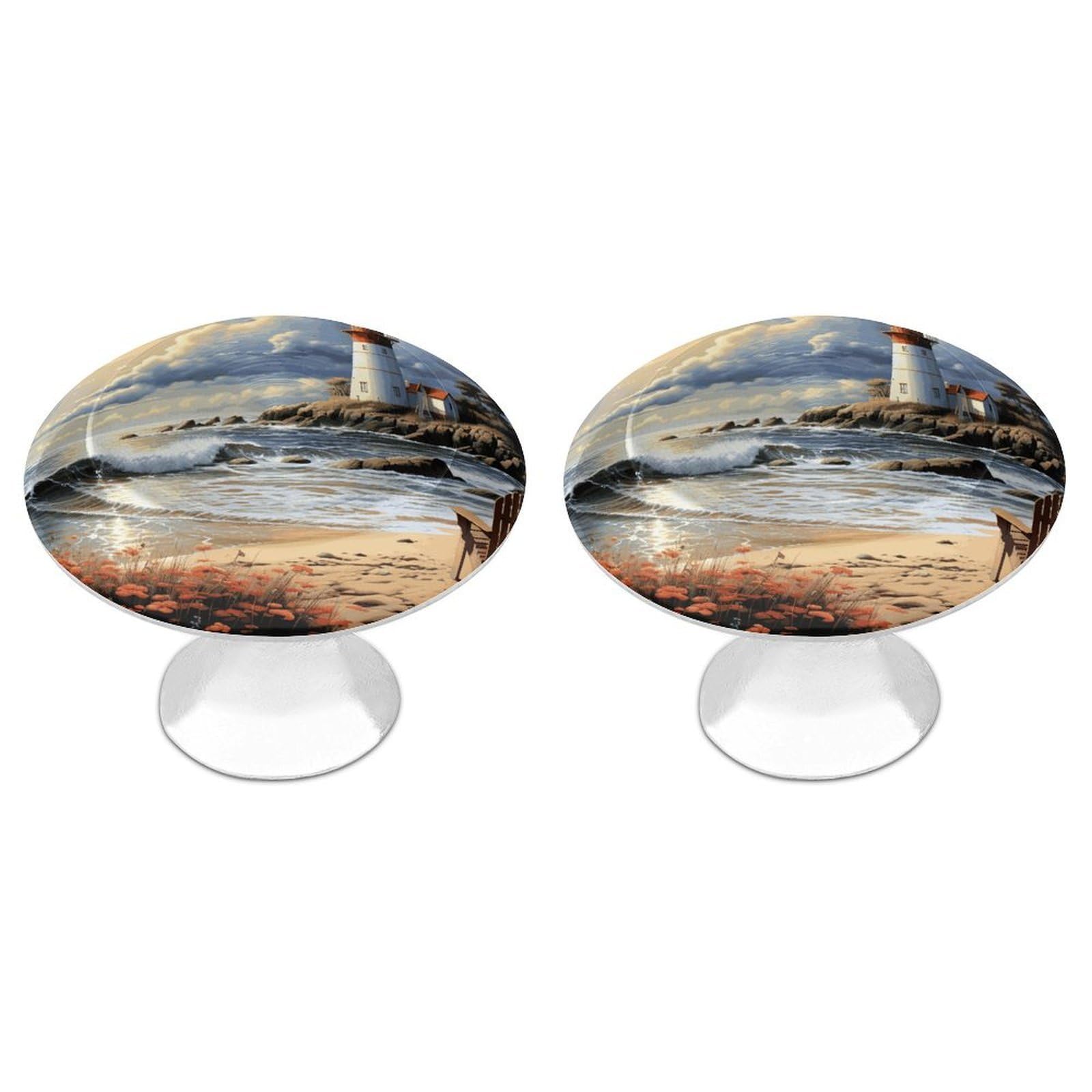 FekiLoot Sea Lighthouse Sandbeach Cabinet Knobs Personality Stainless Steel Round Drawer Handles Circle Modern Cabinet Handles Drawer Knobs for Kitchen Dresser Bathroom Cupboard Furniture