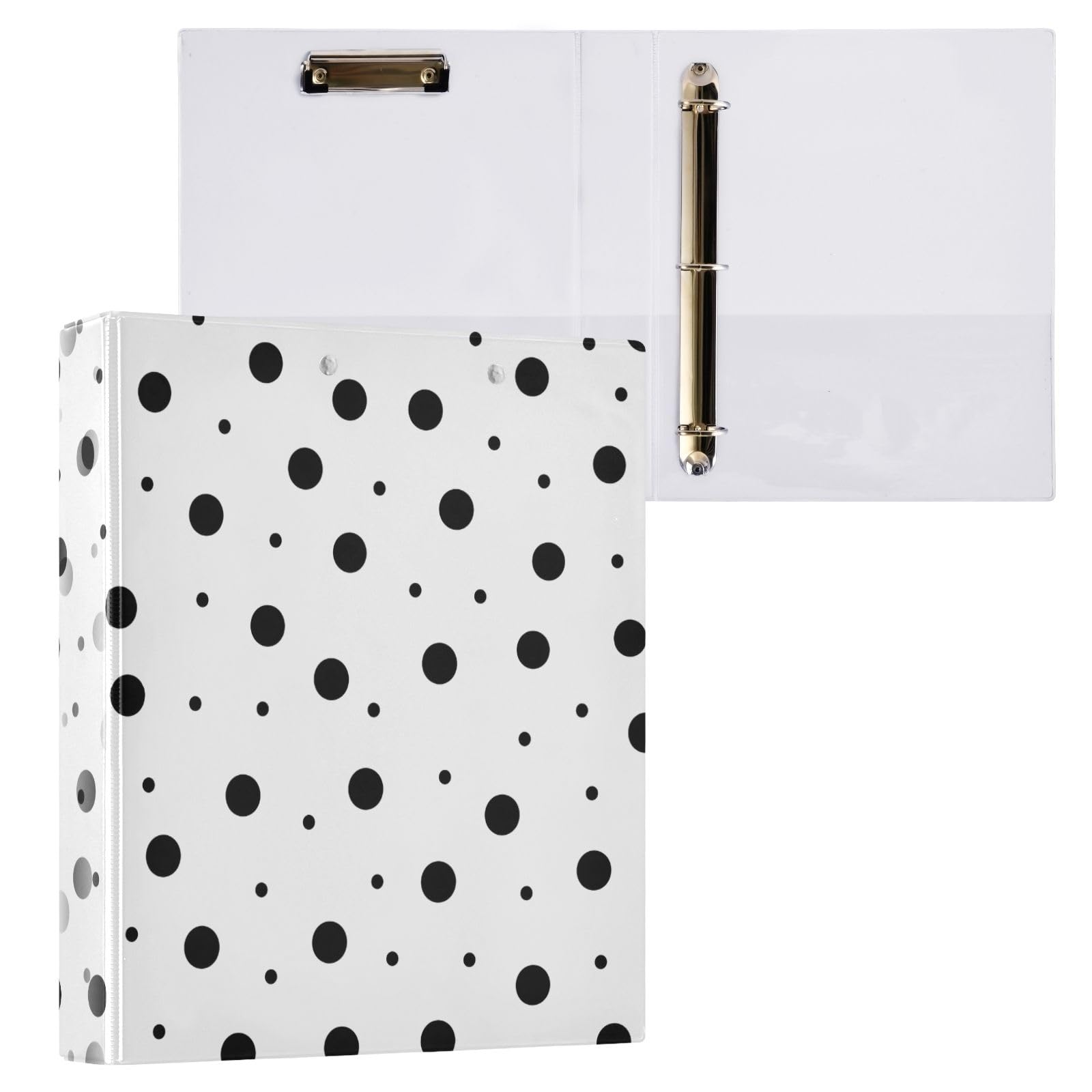 3 Ring Binder Black White Polka Dot 1.5 Inch Round Rings Holds 200 Sheets,3 Ring Binders with Anti-Slip Metal Clip