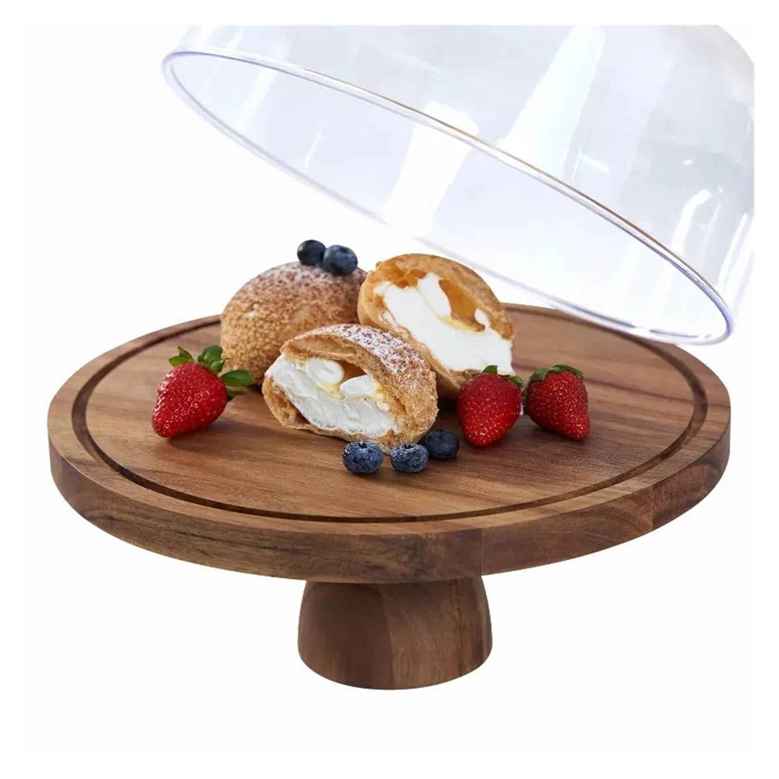 Support à gâteau en bois avec couvercle en verre et sans couvercle