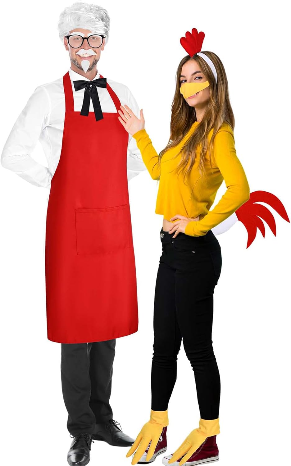 Halloween Fast Food Couple Costume Include Apron,Glasses,Beard,Mustache,Bowtie and Chick Costume Set for Adults Party Dress Up - Image 7