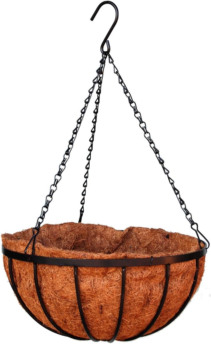 14" Georgian Rigid Iron Hanging Basket with Coco Moss Liner