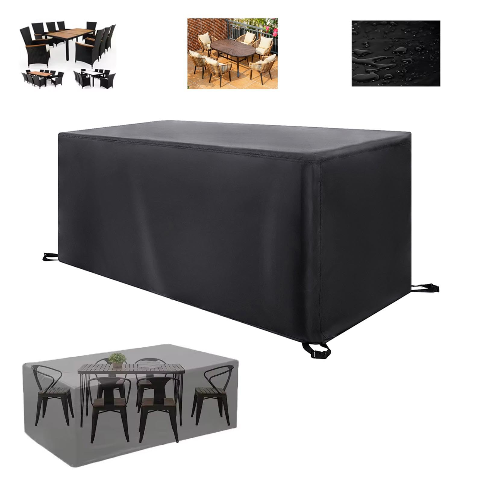 IKDZCM Garden Furniture Covers Waterproof, 215x135x45cm Black Garden Table Cover Waterproof 600D Heavy Duty Outdoor Patio Rattan Table Covers Windproof, Anti-UV for Chair and Table Rattan Sofa Cover