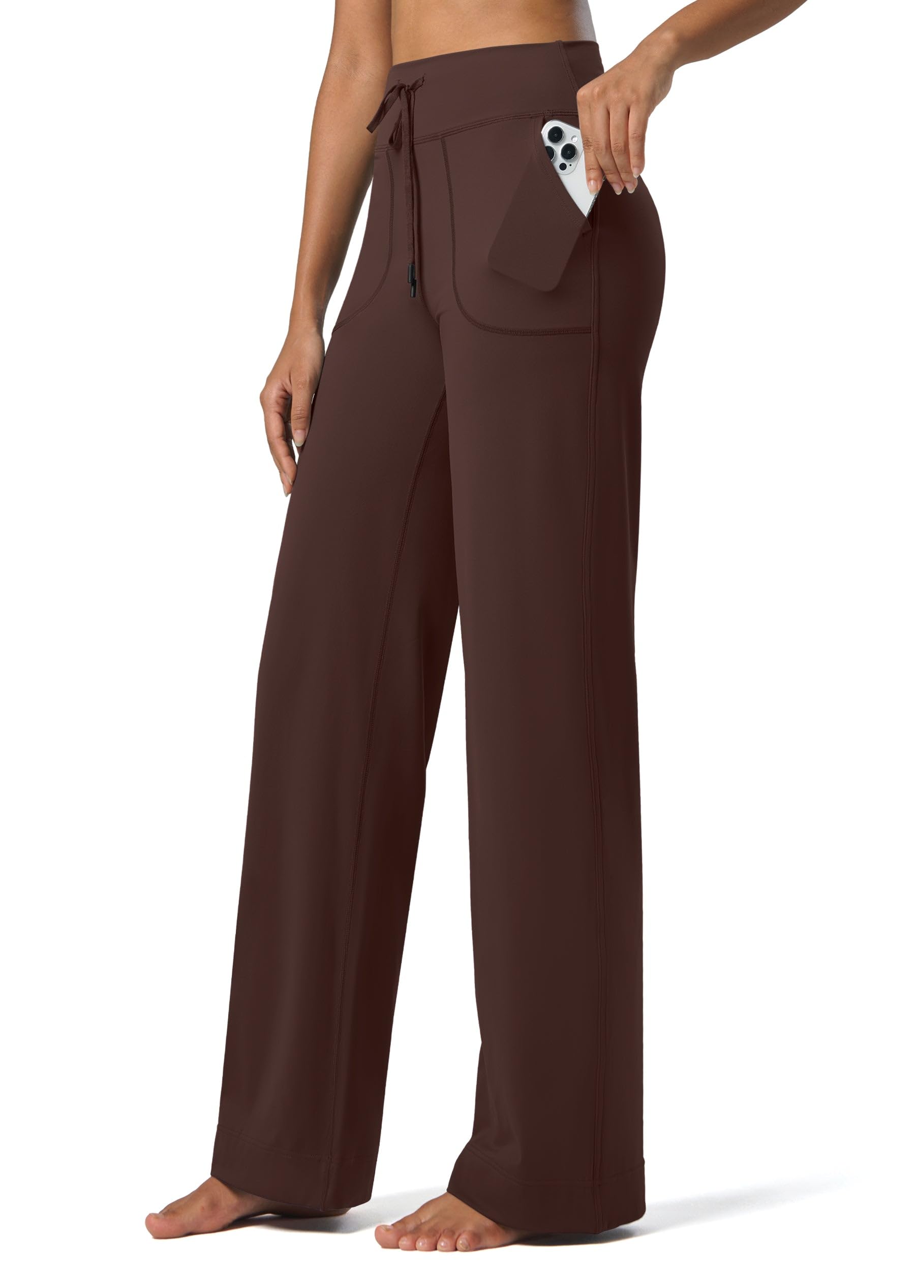 Willit Pantalones de yoga de pierna ancha para mujer, con bolsillos, cintura alta, elásticos, casuales, cómodos, de 73,6 cm y 78,7 cm