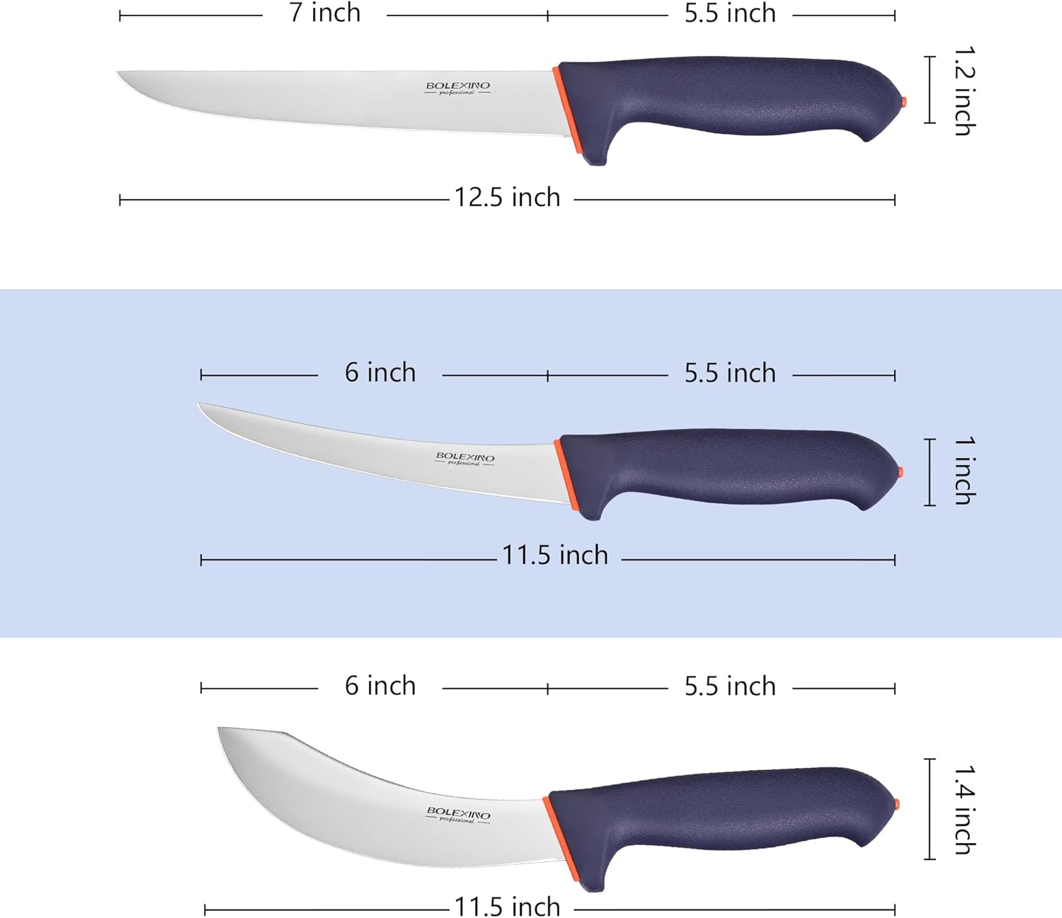 3 PCS Professional Butcher Knife Set W/Non-slip Softgrip, incl. 7" Butcher Knife, 6" Skinning Knife, 6" Boning Knife For Meat Cutting, X50CrMoV15 Stainless Steel