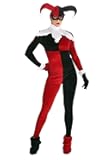 Deluxe Women's Harley Quinn Costume - DC Comics Harley Quinn Jumpsuit, Hood, Mask, Cuffs, Gloves & Boot Tops