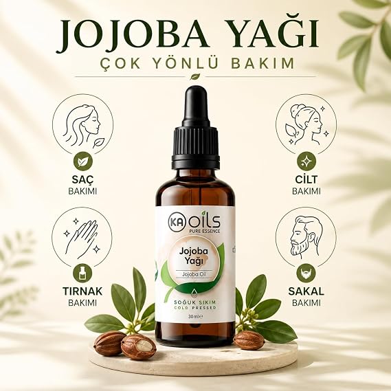 KAOils Jojoba Oil 30 ml - Natural and Pure Cold Press | Simmondsia Chinensis Oil | Aromatherapy Massage Oil Ideal for Skin and Hair Care
