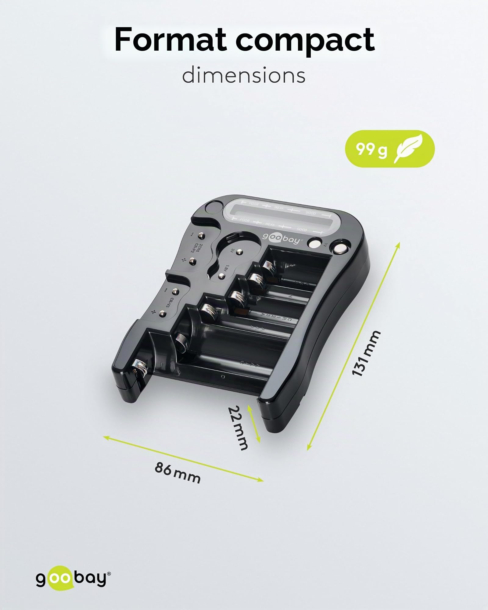 Testeur de pile LCD pour piles rechargeables et non rechargeables (AA, AAA, 9 V, C, D, CR2032, 72511)
