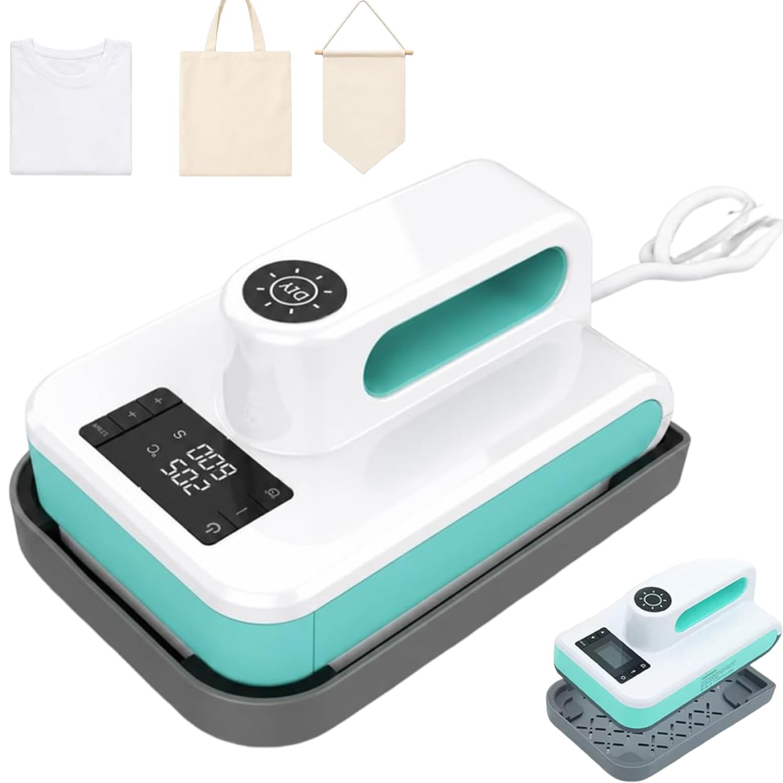 Macchina per pressa a caldo 7,5 * 4,75 pollici, ferro da stiro portatile per trasferimento termico, controllo della temperatura e base di sicurezza isolata, macchina per la stampa di T-shirt per proge