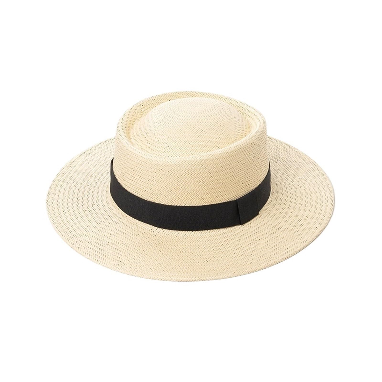 Cappello di Paglia a Tesa Larga Lavorato a Mano per Viaggi Estivi - Protezione Solare Casual Nera