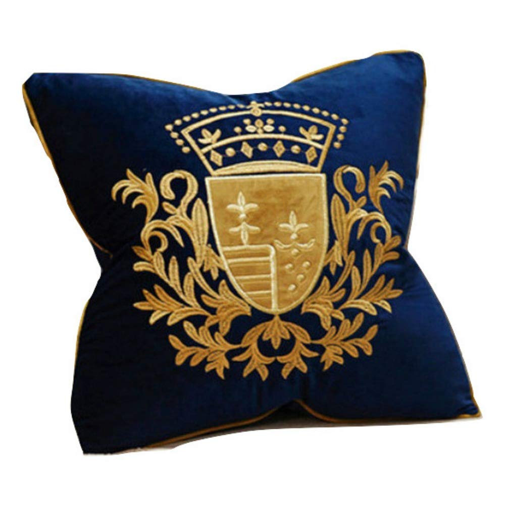 CUSCINO COVER LUXURY ROYAL Stemma Reale Corona Velluto Blu Navy e Oro, Sofà Arredo Casa Divano Lusso Yatch Poltrona Salotto