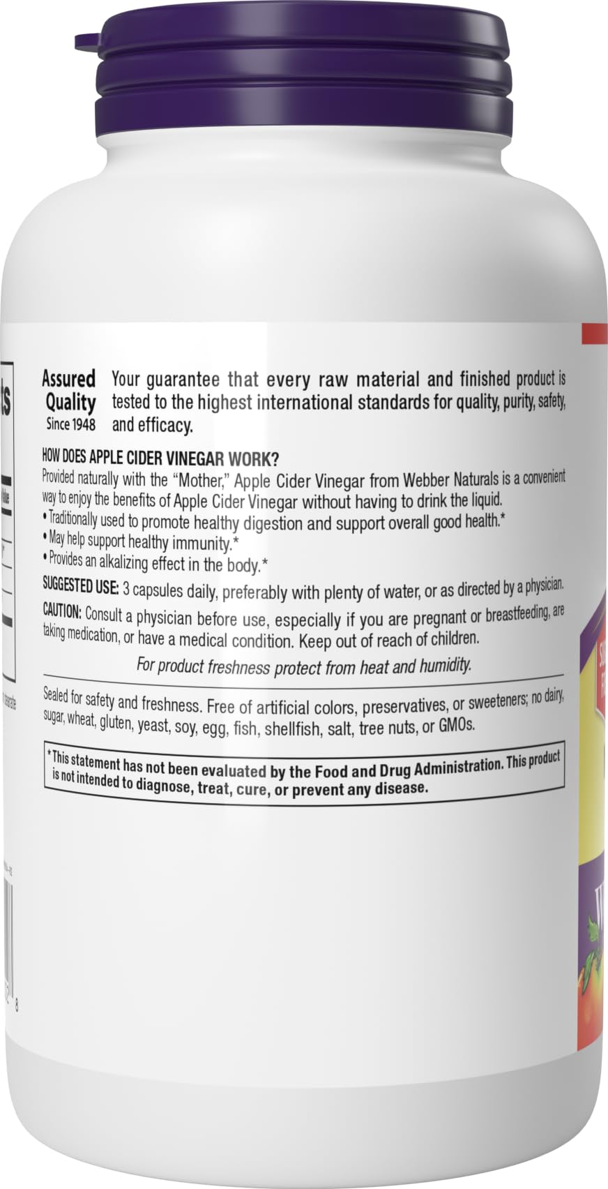 Webber Naturals Apple Cider Vinegar Capsules 1500mg, 240 Capsules — Amazon image 11