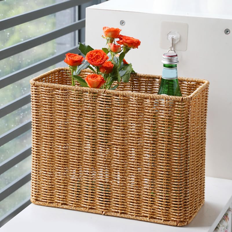 Cesta Estrecha Alta de Plástico Color Caqui para Almacenamiento en Escritorio Diseño Rústico y Apariencia Atractiva para Organizar Vegetales y Objetos Diversos