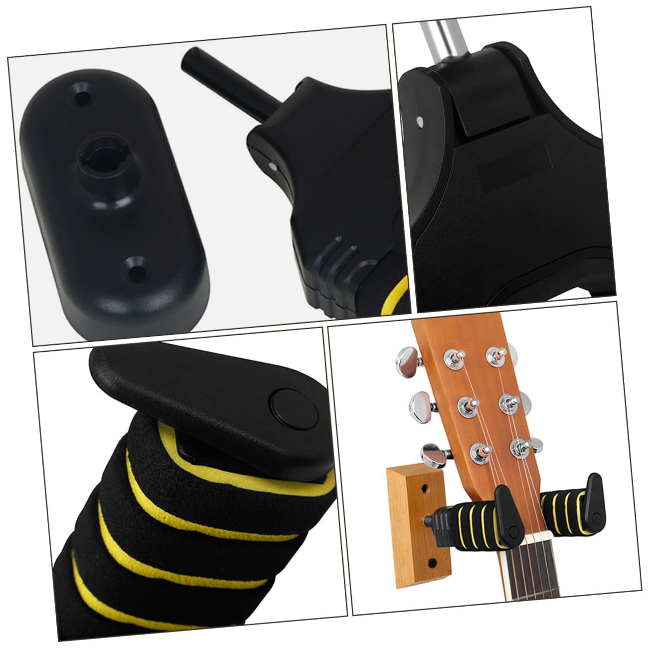 Gancio da Muro per Chitarra Nero, Supporto a Gravità 2 Set | Struttura in Metallo, Plastica e Spugna, Montaggio a Parete, Adatto per Chitarra Elettrica e Ukelele