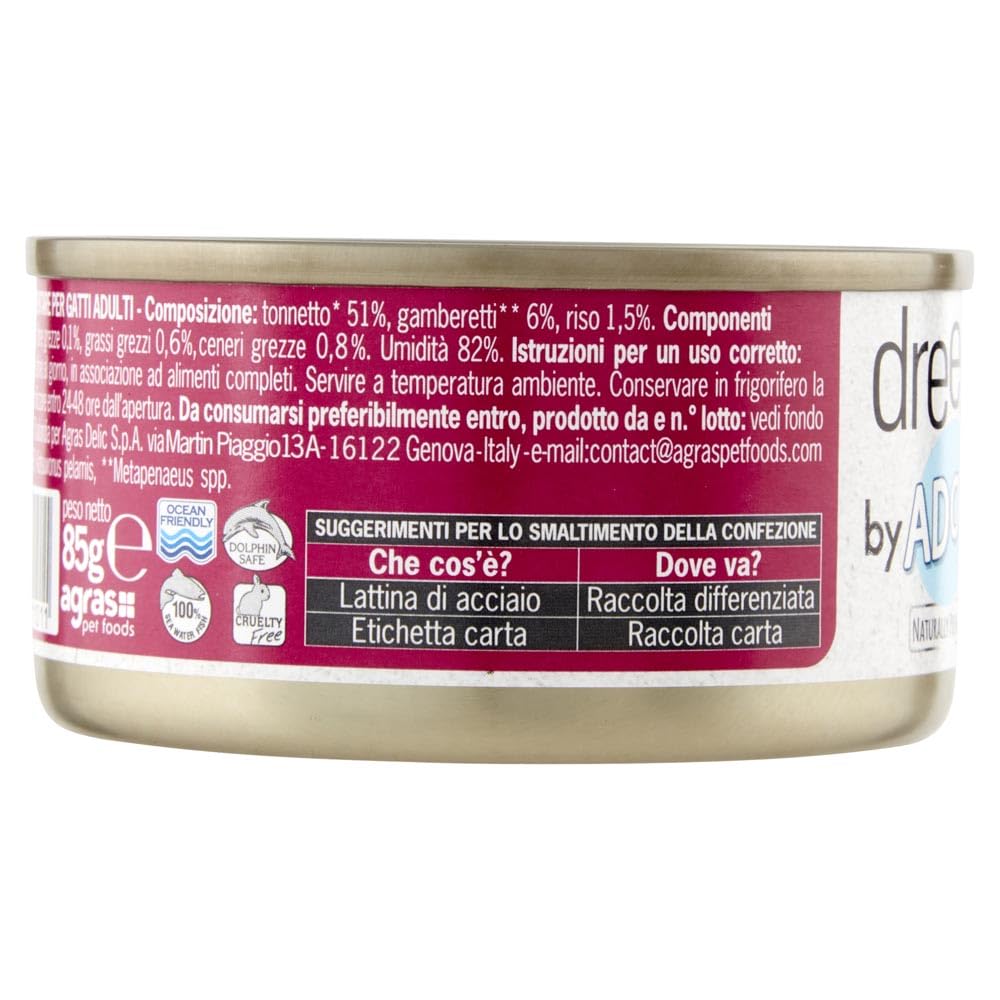 ADoC Cat Gatto Cibo Umido per Gatti SHELTER MIX MARE 24 Lattine DA 85 gr varietà di ricette di tonnetto: 12 Alicette BIANCHETTI, 8 GAMBERETTI, 4 SPIGOLA