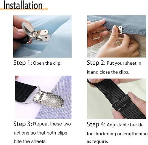 Miniatura 5 de 4 clips de correas ajustables para sábanas, soporte elástico para sábanas y tirantes, agarradores para sujetar sábanas, colchones, sofá, mantel,