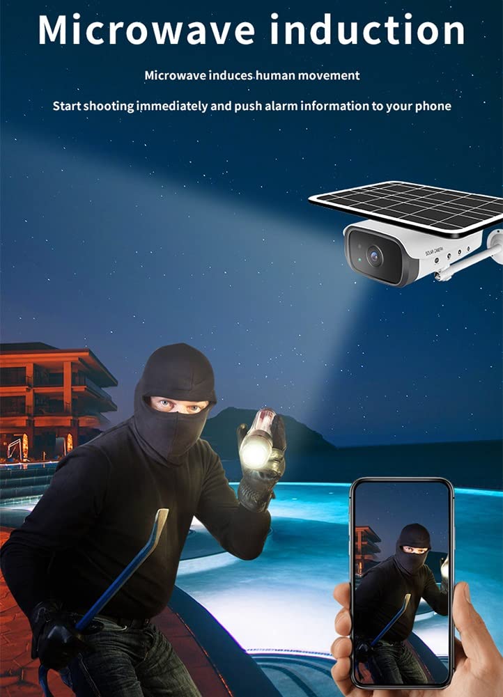 Telecamera di sicurezza wireless, telecamera di sicurezza WiFi esterna con pannello solare, batteria ricaricabile, sistema di telecamere di servizio con nitidezza 1080P, rilevamento del movimento,