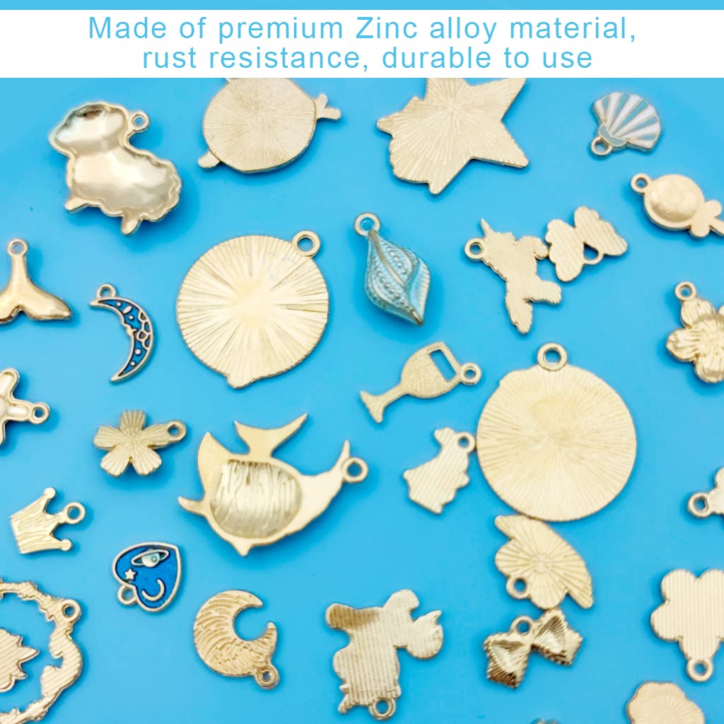 Zibuyu Pendant Charms for Jewellery Making, 31 Pcs Blue Enamel Gold-Plated 1