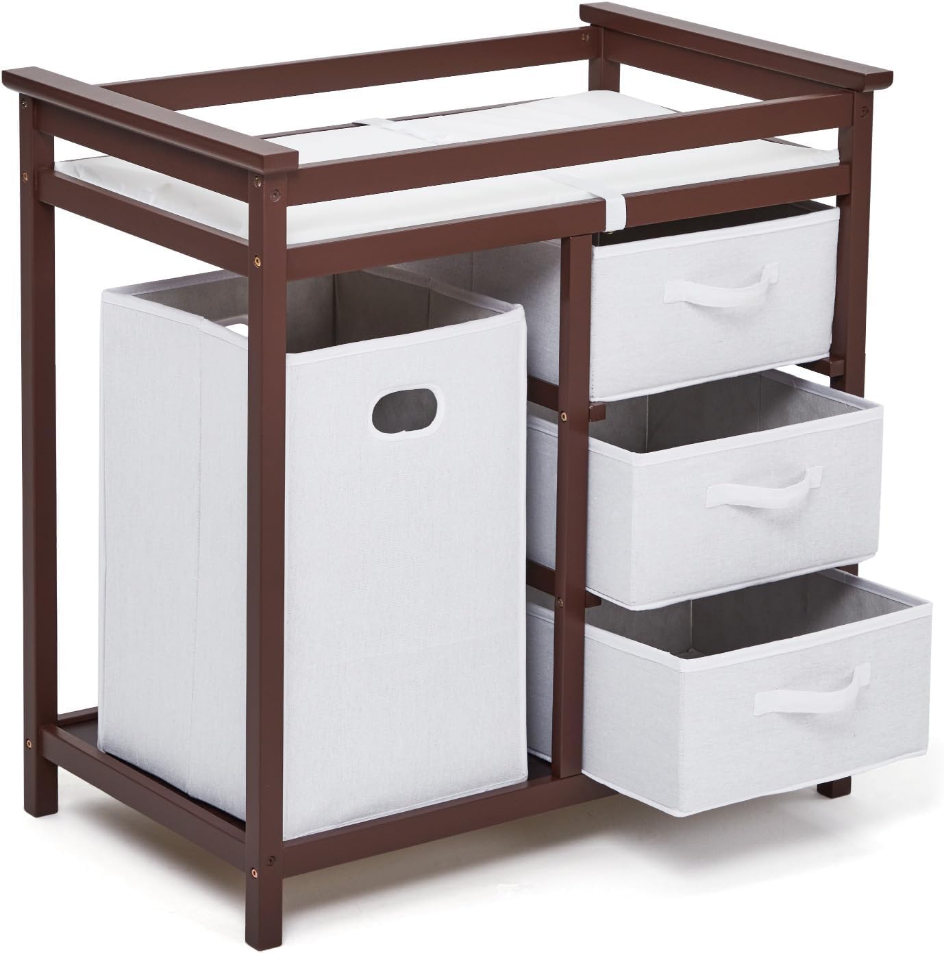 Baby Changing Table with Storage Bins,Nursery Unit with Safety Rails,Brown