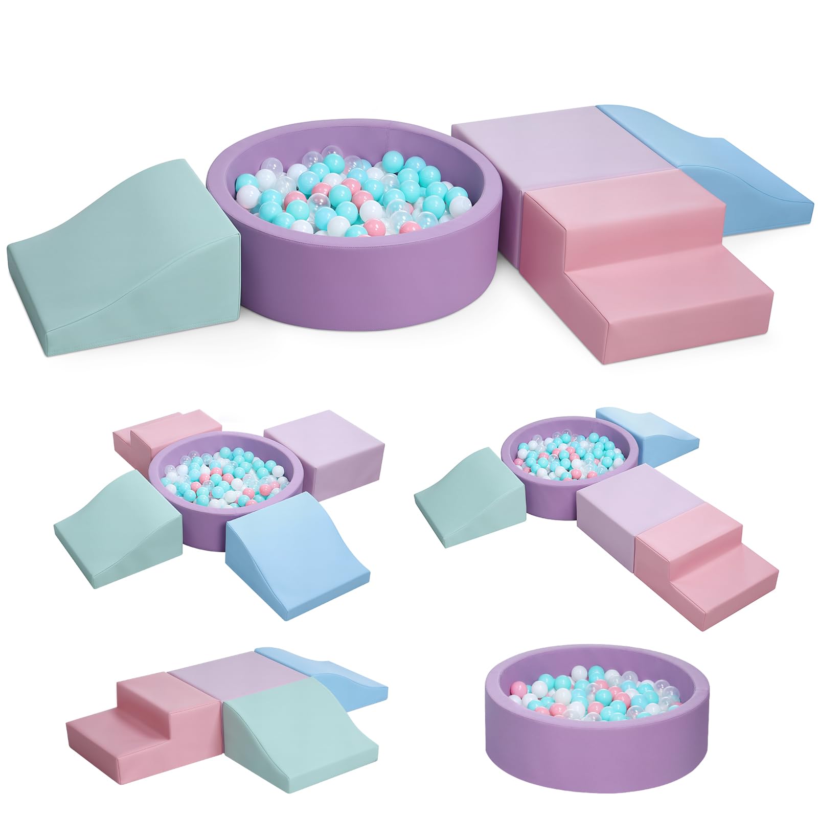 Hoohtoot Foam Climbing Blocks for Toddler: with 4-Piece PU Leather Climbing Toys and a Ball Pit - Foam Ball Pit for Toddlers - Climbing Toys Indoor for Kids Crawling (Purple Climbing Blocks)