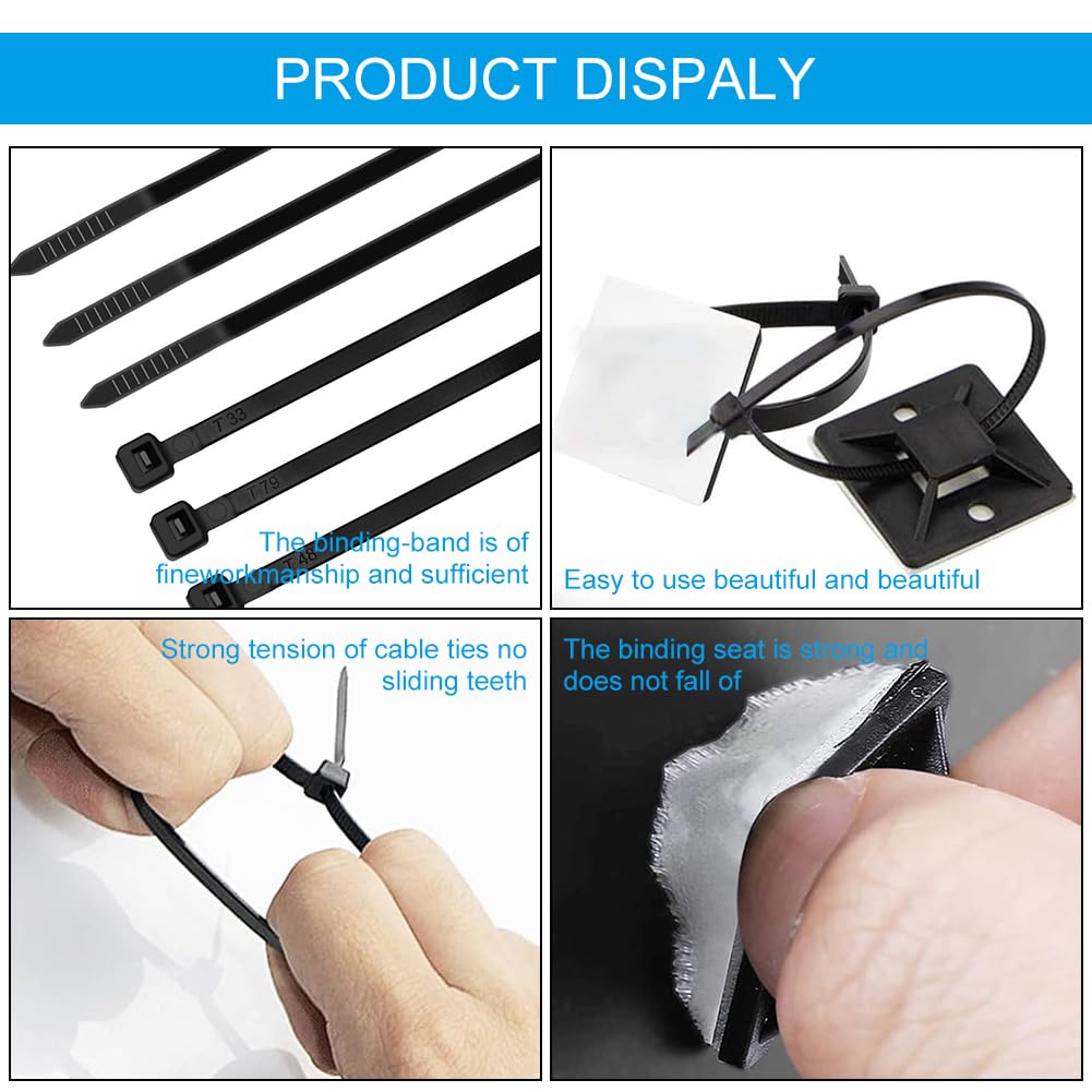 Set 4 Fermacavo Da Scrivania A Tre Posti Nero - Fascette Fermacavi