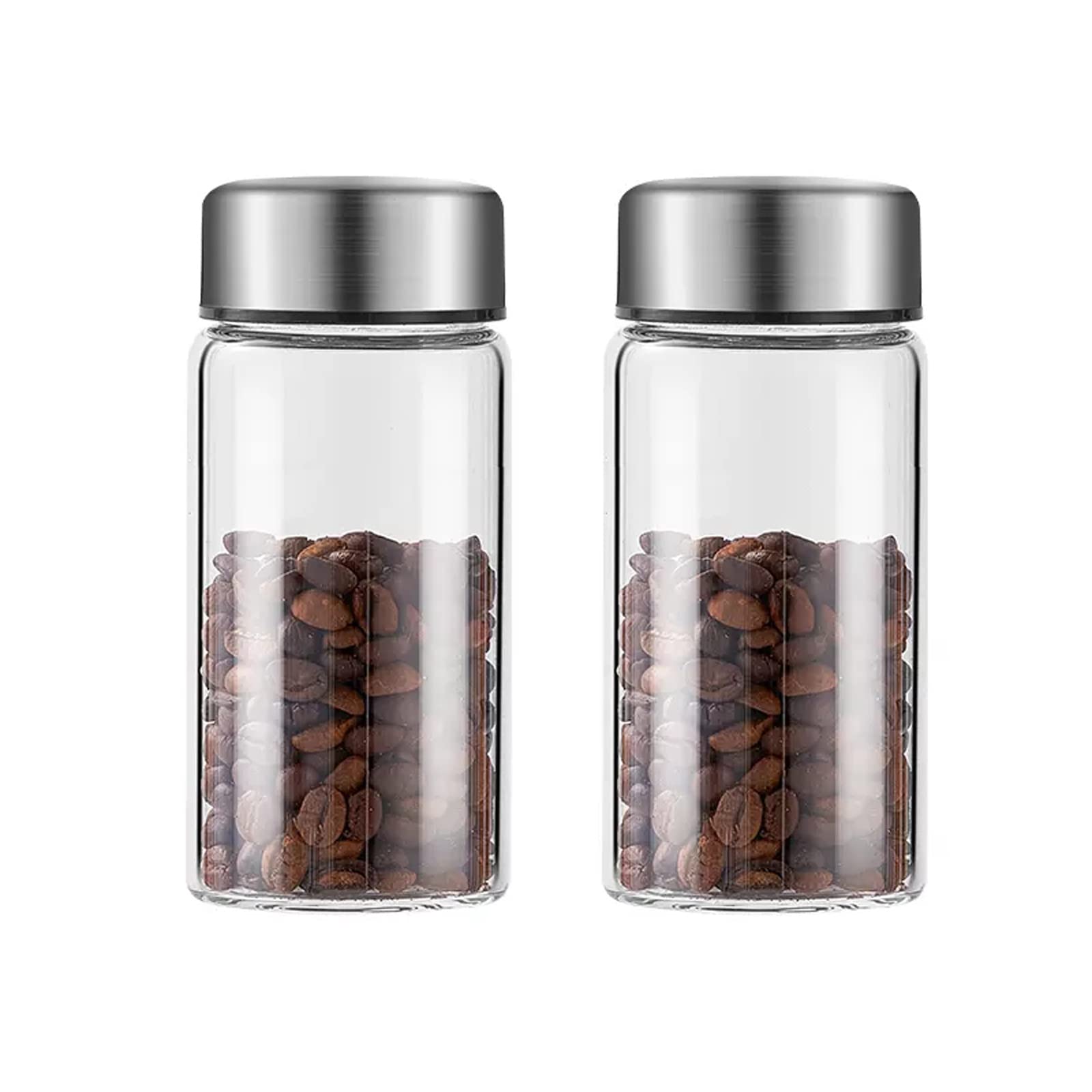 Hhaoran-9868 Ceramic Tea Canister 2Pcs Glass Tea Storage Containers Coffee, Kitchen Serving Food Canister with Sealed Metal Lid, Clear Jar for Leaves, Powder, Spice Food Canisters for Kitchen(250ML)