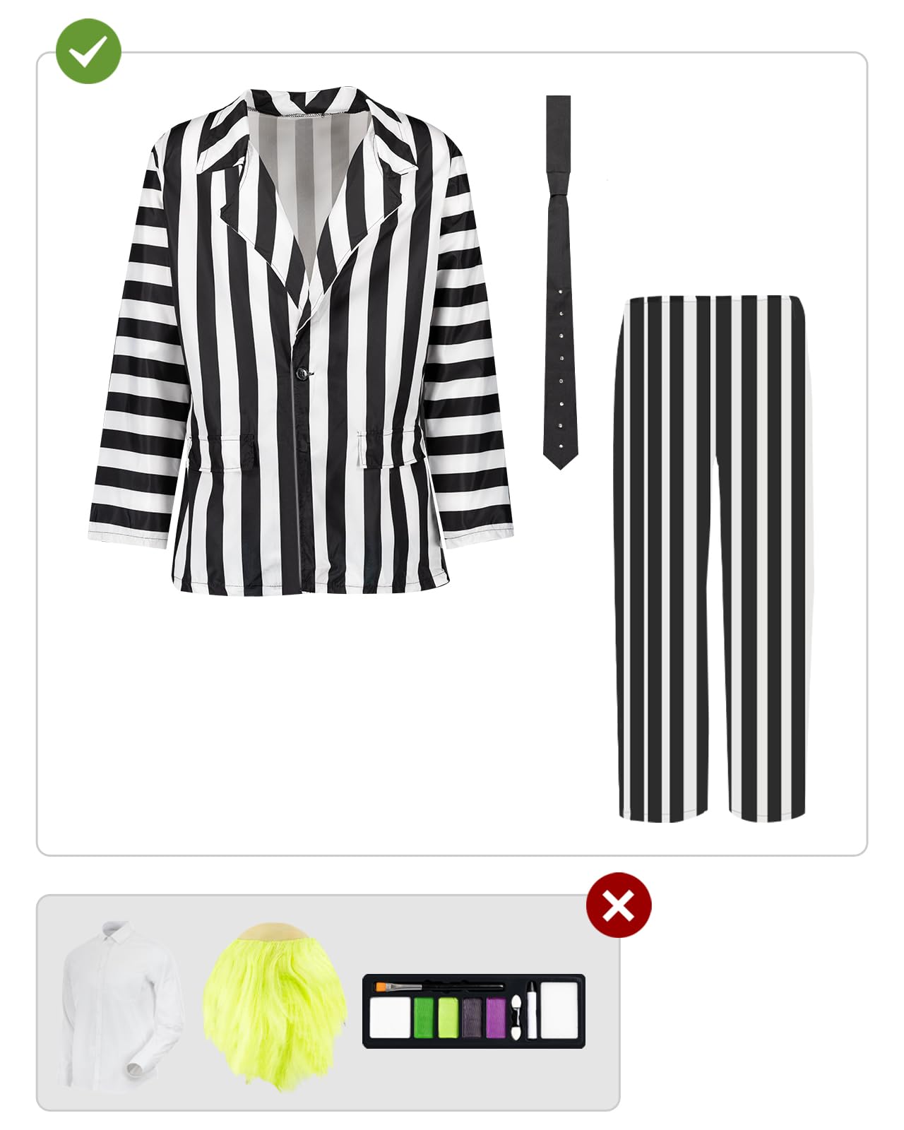 Funidelia Disfraz Oficial de Beetlejuice para hombre, Tim Burton, Incluye americana, pantalón y corbata - Traje para adultos para fiestas, Carnaval y Halloween